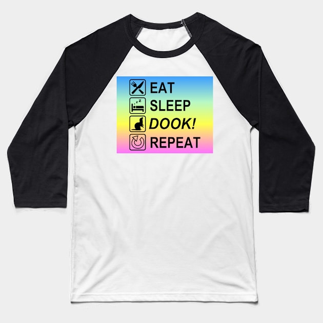 Eat Sleep Dook! Repeat Rainbow Ferret Baseball T-Shirt by CeeGunn